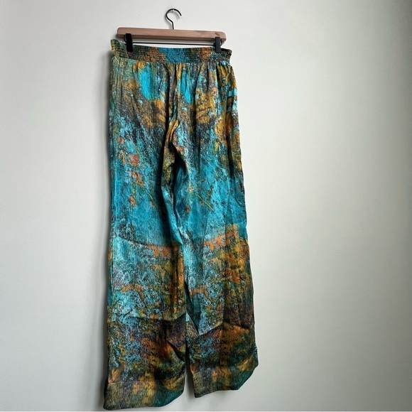 Soft Surroundings Pants Wide Leg Palazzo Cassatt Gilded Blue Multicolor tropical - Picture 10 of 15
